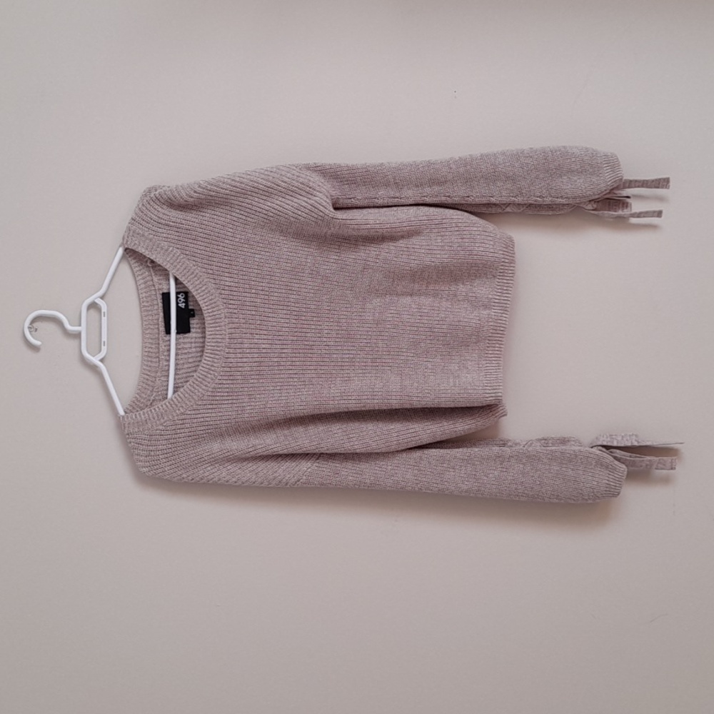 Pink Knit Sweater with Tie Sleeves Small